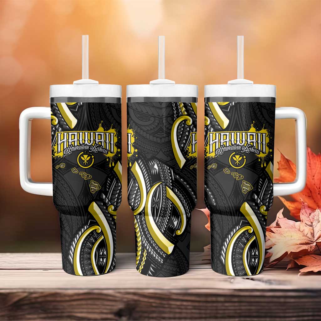 Traditional Art Hawaiian Kakau Tattoos Tumbler With Handle Yellow Color - Polynesian Pride