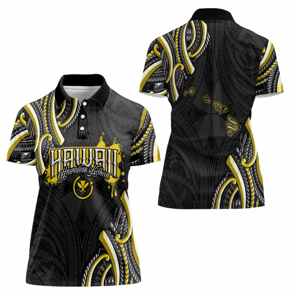 Traditional Art Hawaiian Kakau Tattoos Women Polo Shirt Yellow Color - Polynesian Pride