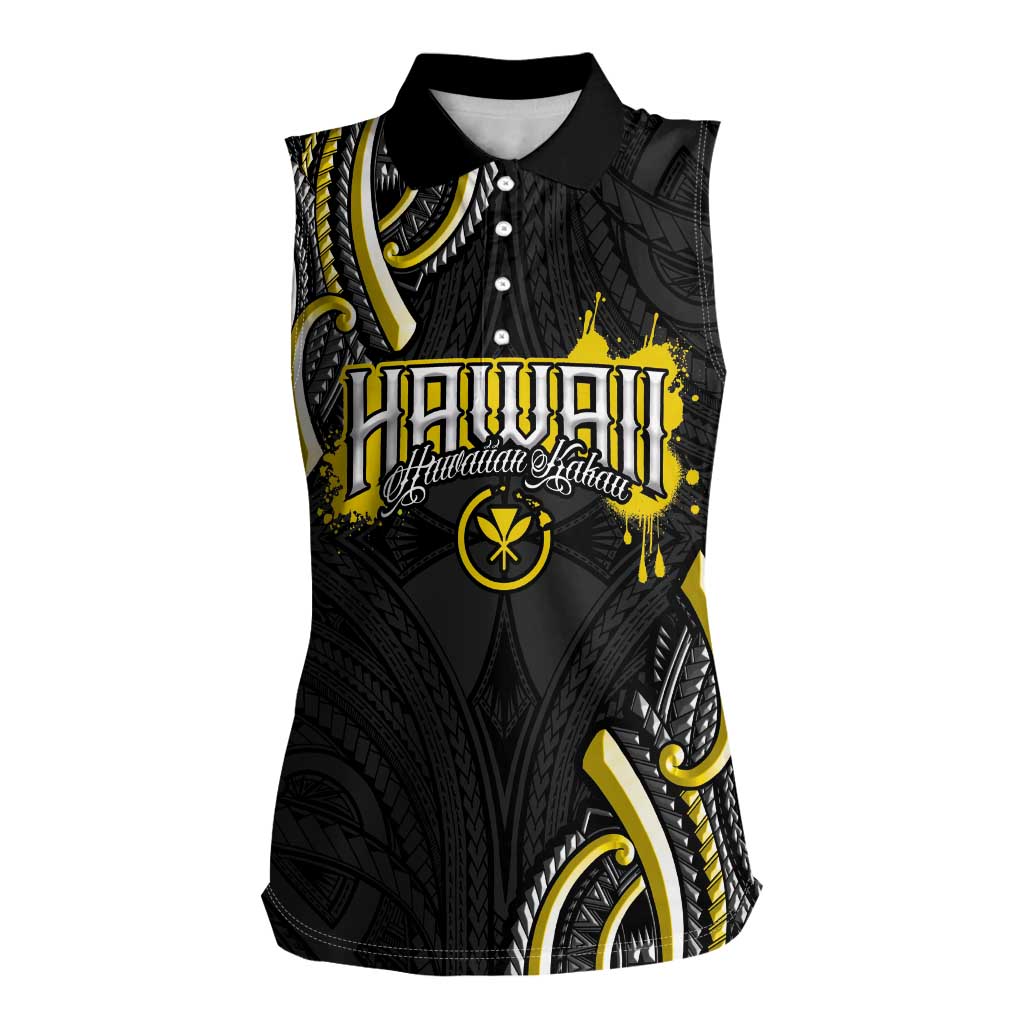 Traditional Art Hawaiian Kakau Tattoos Women Sleeveless Polo Shirt Yellow Color LT03 Female Yellow - Polynesian Pride