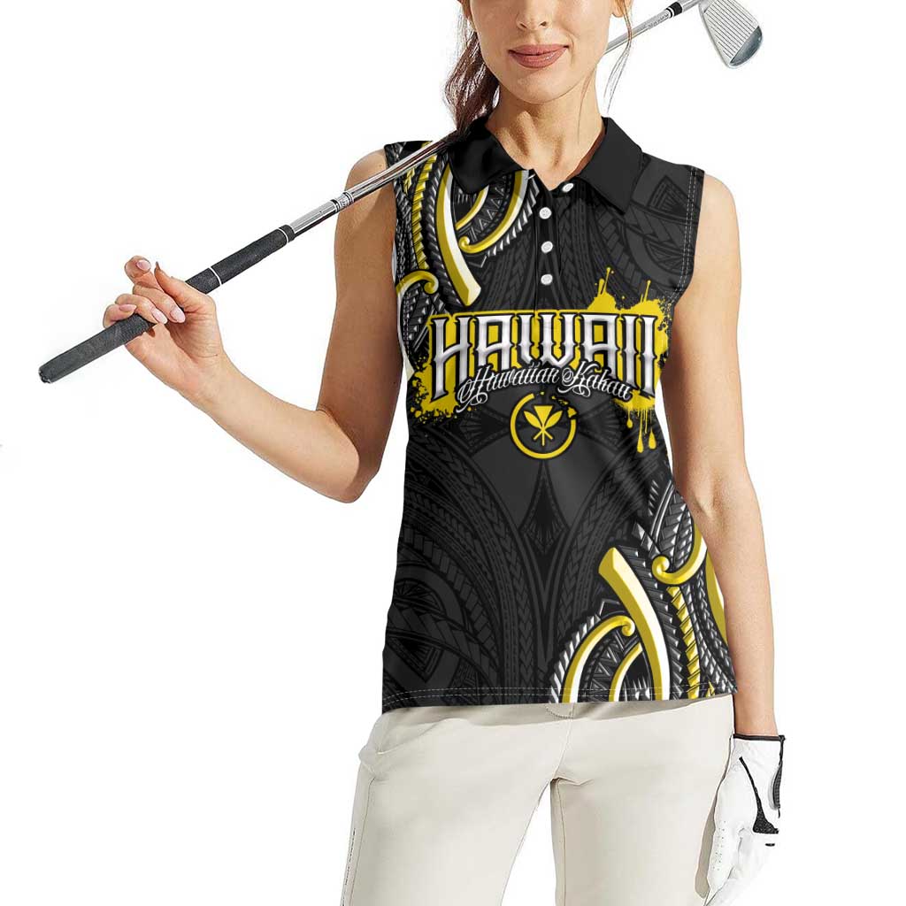Traditional Art Hawaiian Kakau Tattoos Women Sleeveless Polo Shirt Yellow Color LT03 - Polynesian Pride