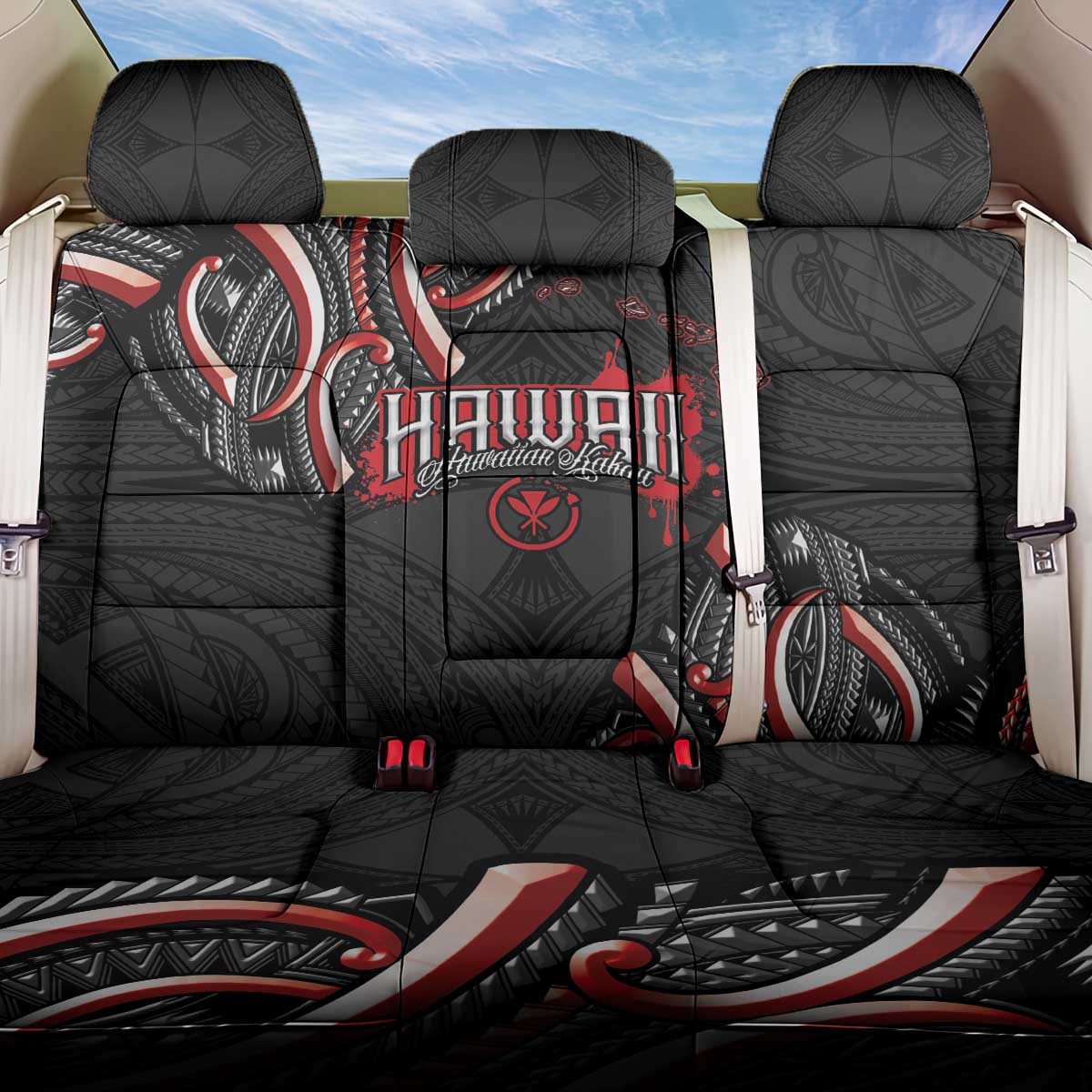 Traditional Art Hawaiian Kakau Tattoos Back Car Seat Cover Red Color - Polynesian Pride