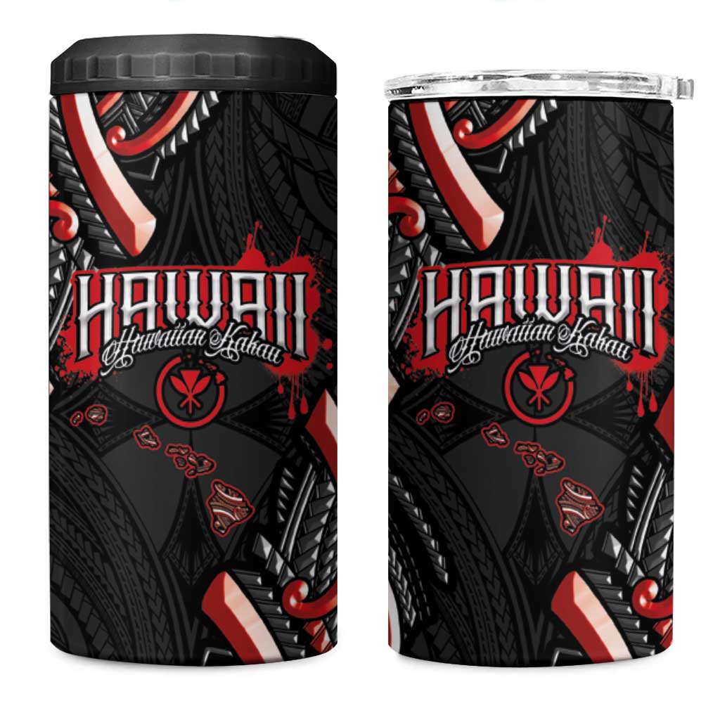 Traditional Art Hawaiian Kakau Tattoos 4 in 1 Can Cooler Tumbler Red Color - Polynesian Pride