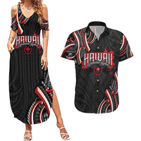Traditional Art Hawaiian Kakau Tattoos Couples Matching Summer Maxi Dress and Hawaiian Shirt Red Color LT03 Red - Polynesian Pride