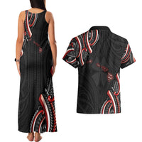 Traditional Art Hawaiian Kakau Tattoos Couples Matching Tank Maxi Dress and Hawaiian Shirt Red Color LT03 - Polynesian Pride