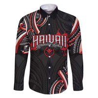 Traditional Art Hawaiian Kakau Tattoos Family Matching Long Sleeve Bodycon Dress and Hawaiian Shirt Red Color LT03 Dad's Shirt - Long Sleeve Red - Polynesian Pride