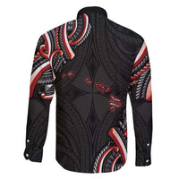 Traditional Art Hawaiian Kakau Tattoos Family Matching Long Sleeve Bodycon Dress and Hawaiian Shirt Red Color LT03 - Polynesian Pride