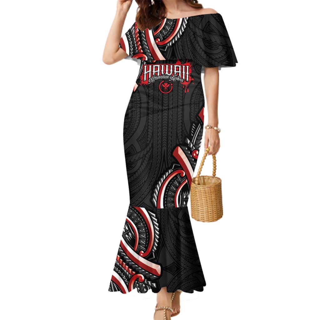 Traditional Art Hawaiian Kakau Tattoos Family Matching Mermaid Dress and Hawaiian Shirt Red Color LT03 Mom's Dress Red - Polynesian Pride