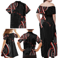 Traditional Art Hawaiian Kakau Tattoos Family Matching Off Shoulder Maxi Dress and Hawaiian Shirt Red Color LT03 - Polynesian Pride