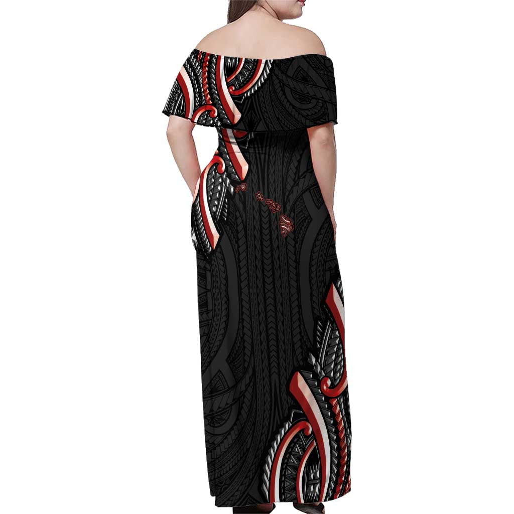 Traditional Art Hawaiian Kakau Tattoos Family Matching Off Shoulder Maxi Dress and Hawaiian Shirt Red Color LT03 - Polynesian Pride