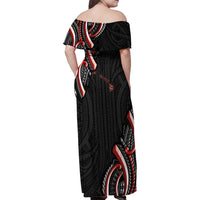 Traditional Art Hawaiian Kakau Tattoos Family Matching Off Shoulder Maxi Dress and Hawaiian Shirt Red Color LT03 - Polynesian Pride