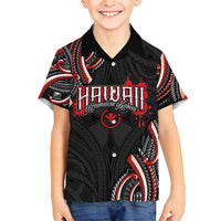 Traditional Art Hawaiian Kakau Tattoos Family Matching Off Shoulder Maxi Dress and Hawaiian Shirt Red Color LT03 Son's Shirt Red - Polynesian Pride