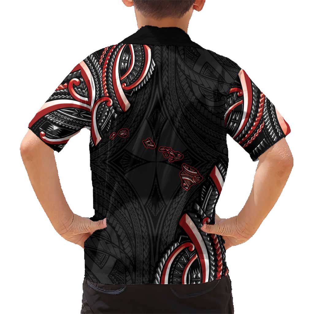 Traditional Art Hawaiian Kakau Tattoos Family Matching Short Sleeve Bodycon Dress and Hawaiian Shirt Red Color LT03 - Polynesian Pride