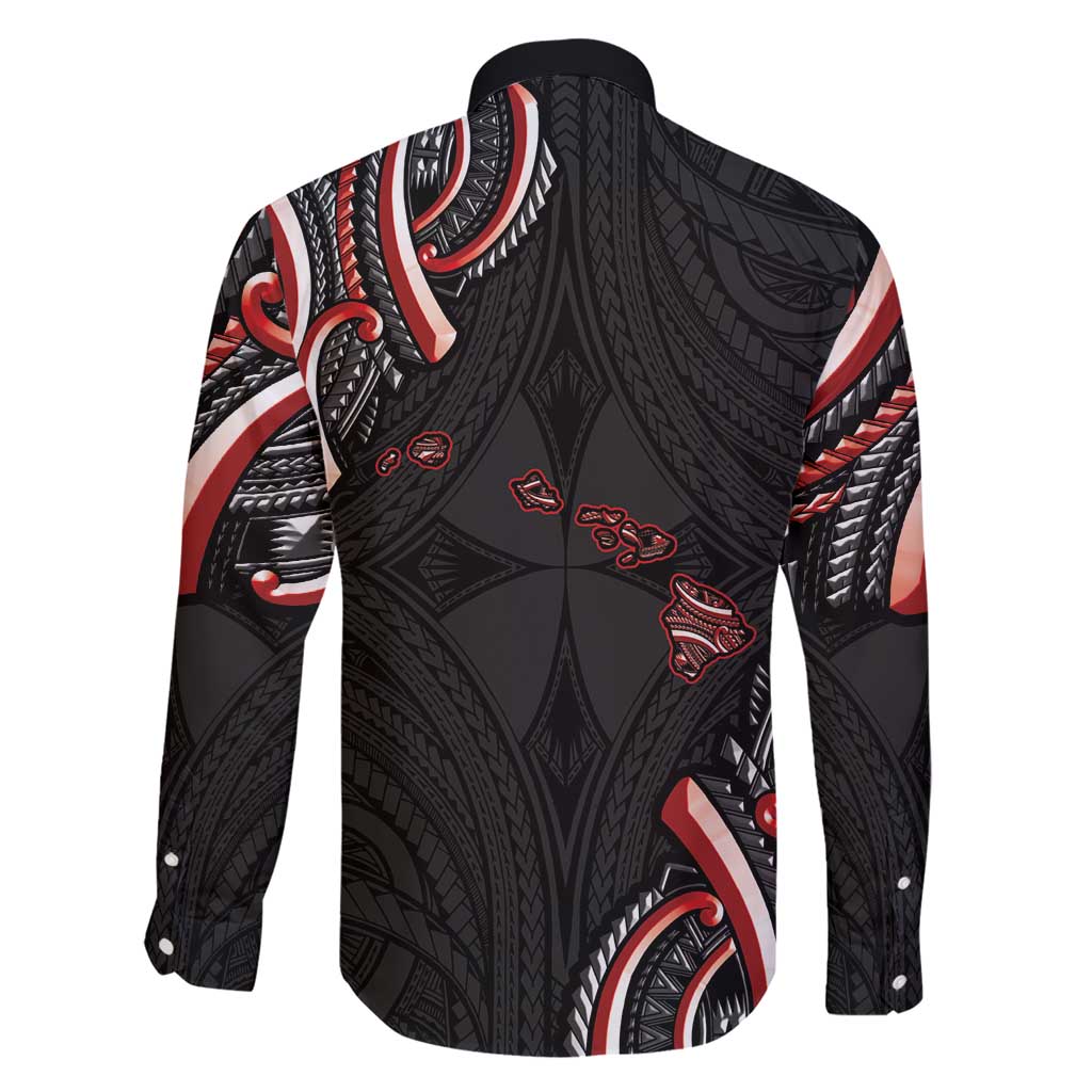Traditional Art Hawaiian Kakau Tattoos Family Matching Short Sleeve Bodycon Dress and Hawaiian Shirt Red Color LT03 - Polynesian Pride