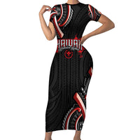 Traditional Art Hawaiian Kakau Tattoos Family Matching Short Sleeve Bodycon Dress and Hawaiian Shirt Red Color LT03 Mom's Dress Red - Polynesian Pride