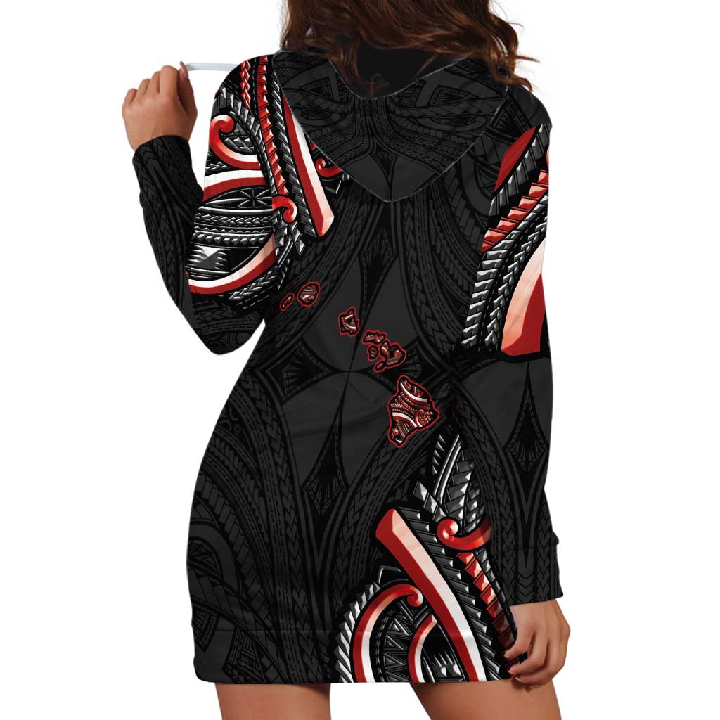 Traditional Art Hawaiian Kakau Tattoos Hoodie Dress Red Color - Polynesian Pride