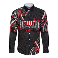 Traditional Art Hawaiian Kakau Tattoos Long Sleeve Button Shirt Red Color - Polynesian Pride