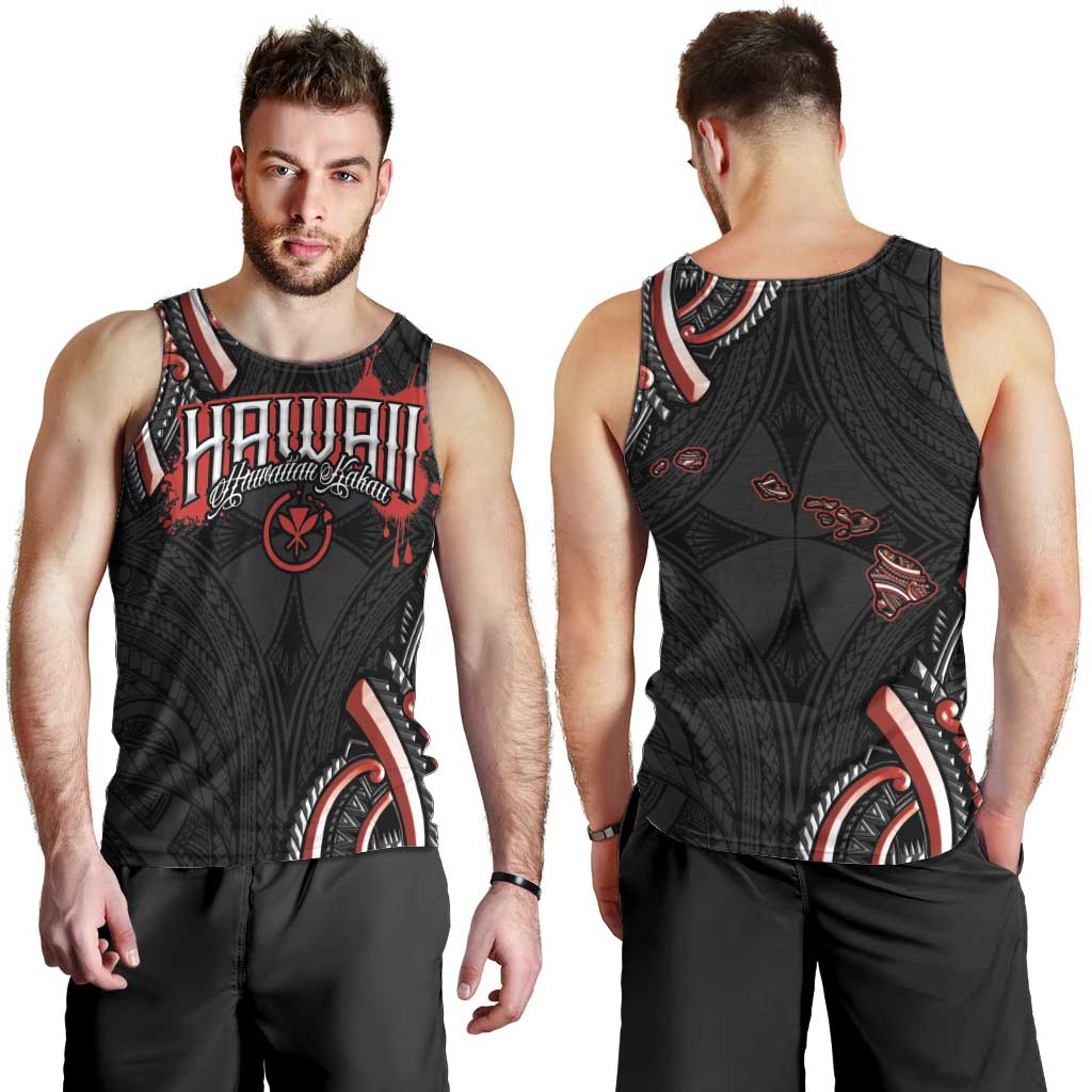 Traditional Art Hawaiian Kakau Tattoos Men Tank Top Red Color - Polynesian Pride