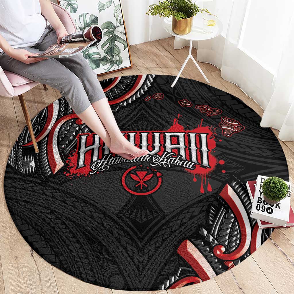 Traditional Art Hawaiian Kakau Tattoos Round Carpet Red Color - Polynesian Pride