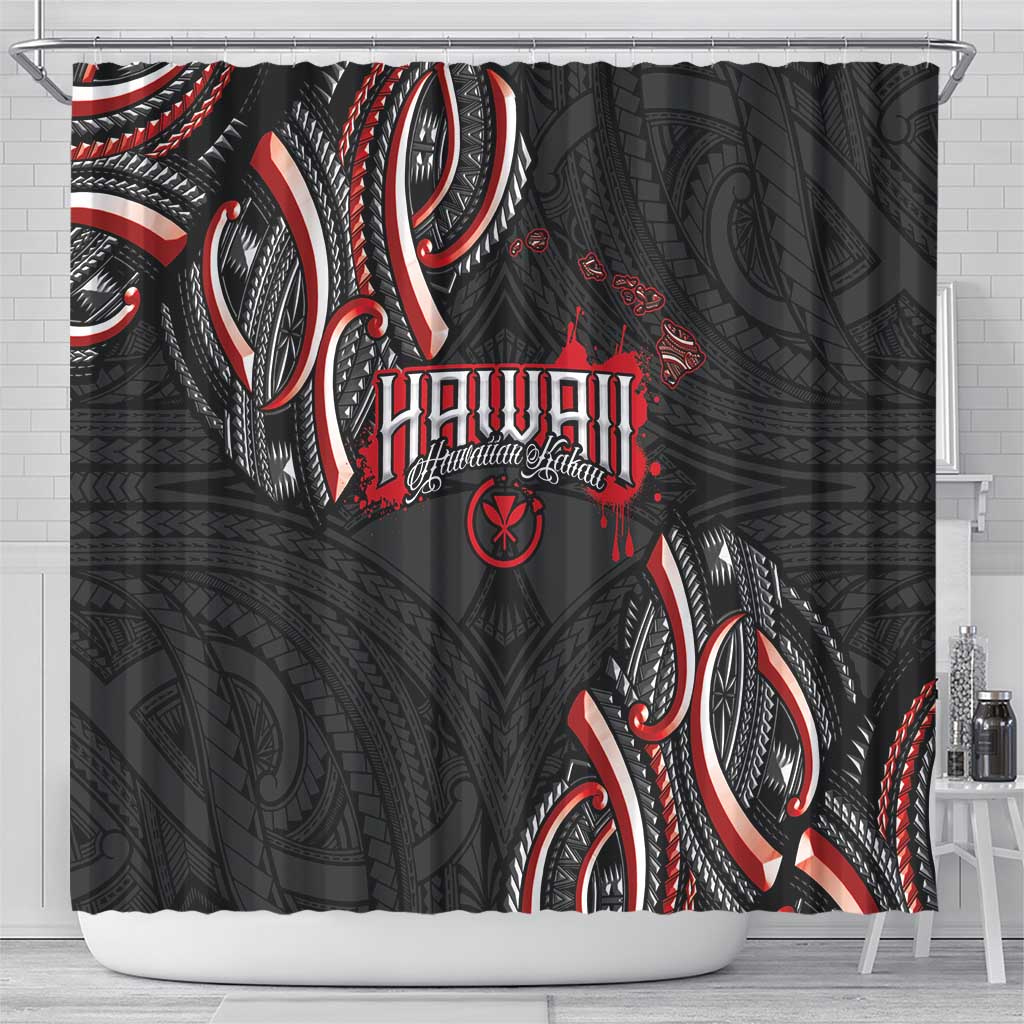 Traditional Art Hawaiian Kakau Tattoos Shower Curtain Red Color - Polynesian Pride