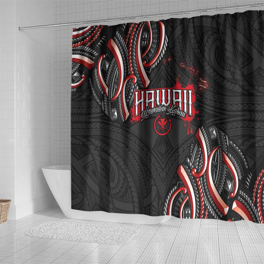 Traditional Art Hawaiian Kakau Tattoos Shower Curtain Red Color - Polynesian Pride