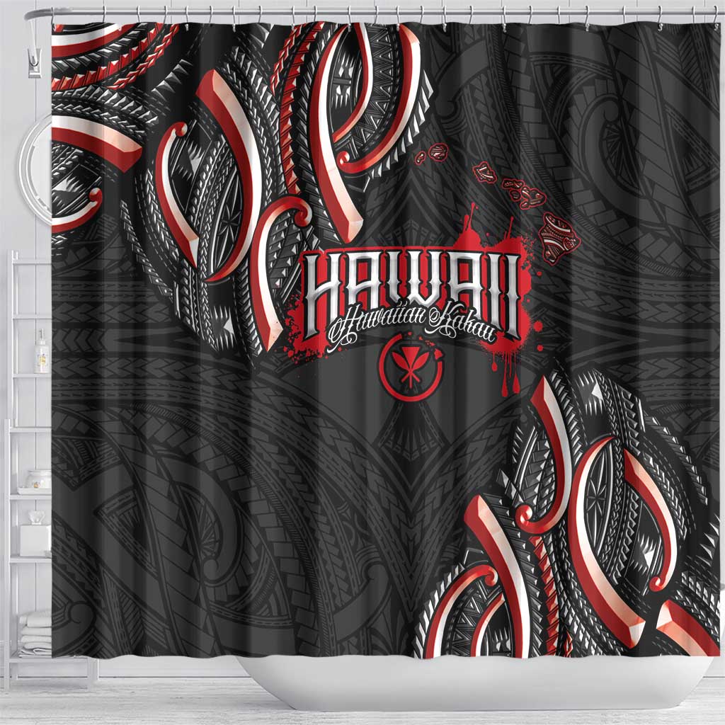 Traditional Art Hawaiian Kakau Tattoos Shower Curtain Red Color - Polynesian Pride