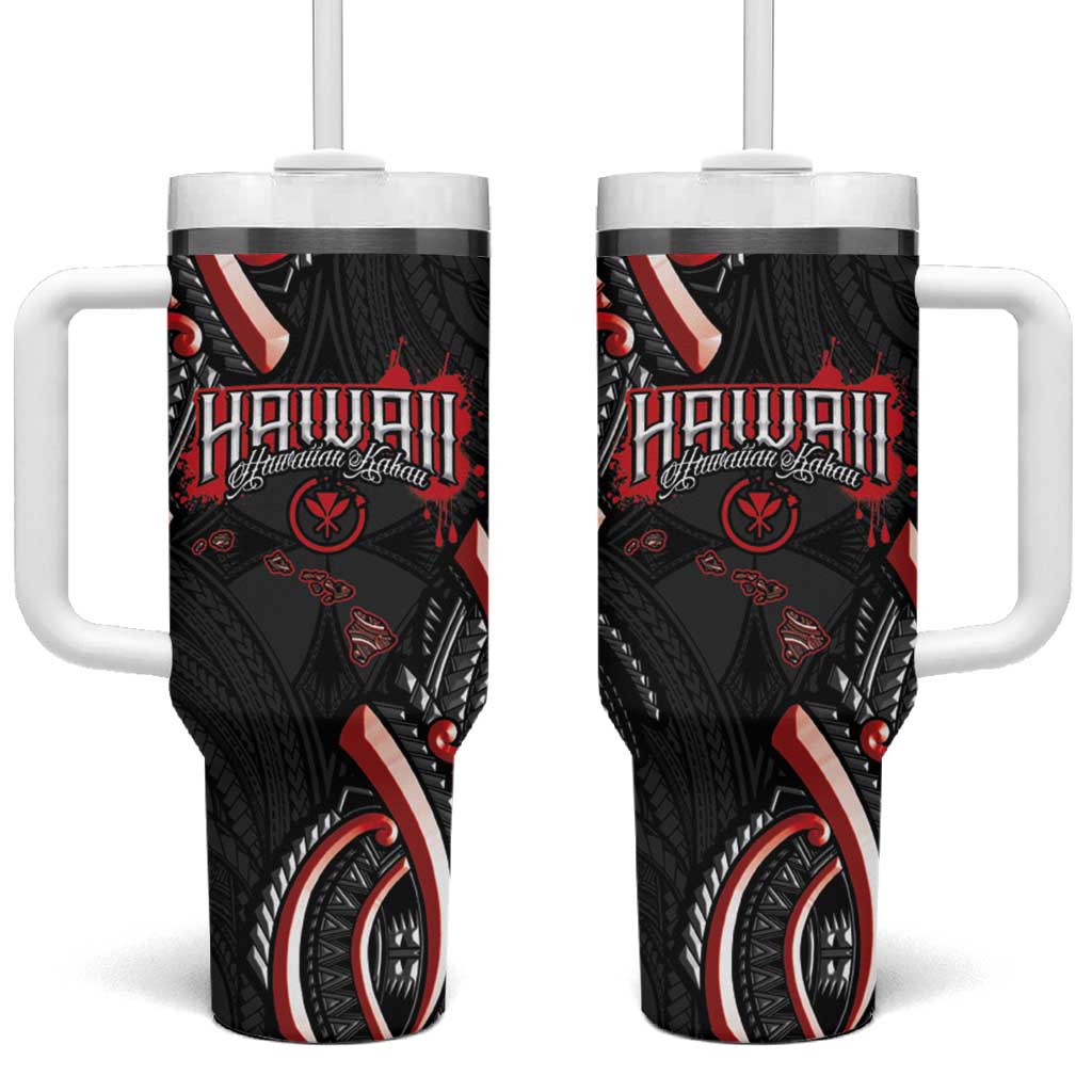 Traditional Art Hawaiian Kakau Tattoos Tumbler With Handle Red Color - Polynesian Pride