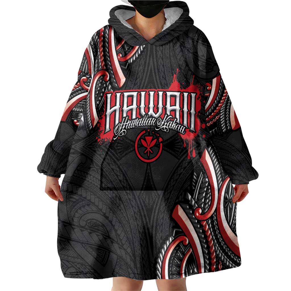 Traditional Art Hawaiian Kakau Tattoos Wearable Blanket Hoodie Red Color - Polynesian Pride