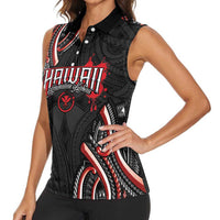 Traditional Art Hawaiian Kakau Tattoos Women Sleeveless Polo Shirt Red Color - Polynesian Pride