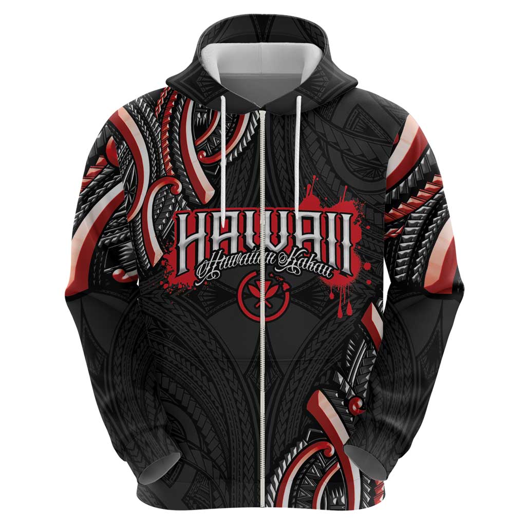 Traditional Art Hawaiian Kakau Tattoos Zip Hoodie Red Color - Polynesian Pride