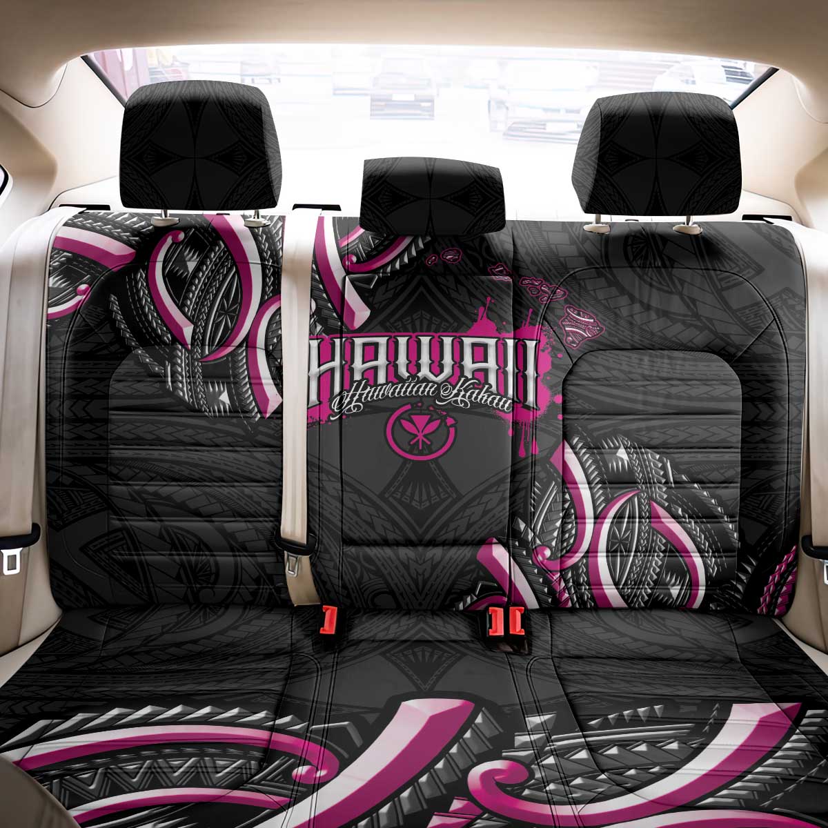 Traditional Art Hawaiian Kakau Tattoos Back Car Seat Cover Pink Color - Polynesian Pride