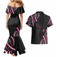 Traditional Art Hawaiian Kakau Tattoos Couples Matching Mermaid Dress and Hawaiian Shirt Pink Color LT03 - Polynesian Pride