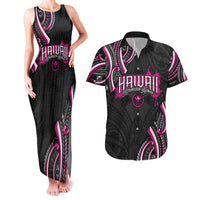 Traditional Art Hawaiian Kakau Tattoos Couples Matching Tank Maxi Dress and Hawaiian Shirt Pink Color LT03 Pink - Polynesian Pride