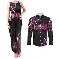 Traditional Art Hawaiian Kakau Tattoos Couples Matching Tank Maxi Dress and Long Sleeve Button Shirt Pink Color LT03 Pink - Polynesian Pride