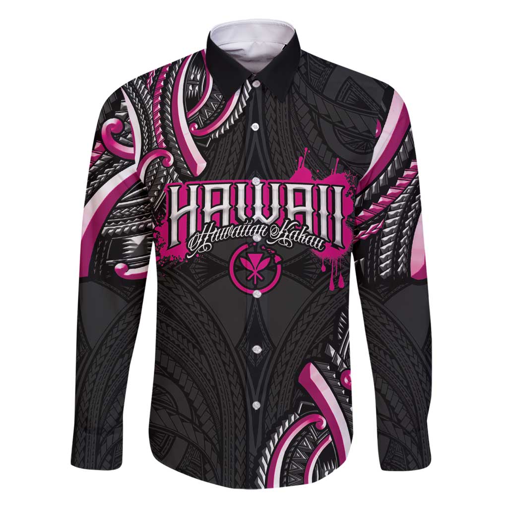 Traditional Art Hawaiian Kakau Tattoos Family Matching Mermaid Dress and Hawaiian Shirt Pink Color LT03 Dad's Shirt - Long Sleeve Pink - Polynesian Pride