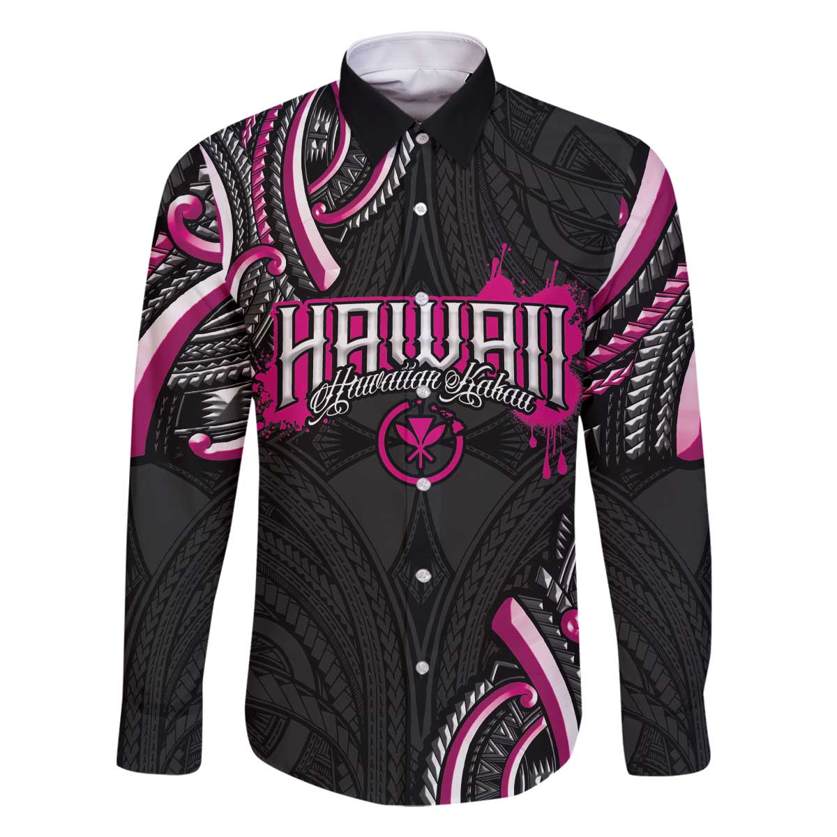 Traditional Art Hawaiian Kakau Tattoos Family Matching Off The Shoulder Long Sleeve Dress and Hawaiian Shirt Pink Color - Polynesian Pride