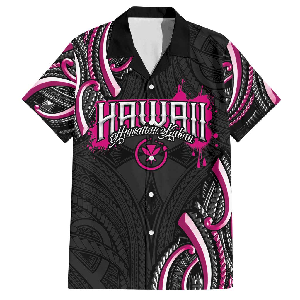 Traditional Art Hawaiian Kakau Tattoos Family Matching Off Shoulder Short Dress and Hawaiian Shirt Pink Color LT03 Dad's Shirt - Short Sleeve Pink - Polynesian Pride