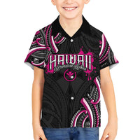 Traditional Art Hawaiian Kakau Tattoos Family Matching Off Shoulder Short Dress and Hawaiian Shirt Pink Color LT03 Son's Shirt Pink - Polynesian Pride