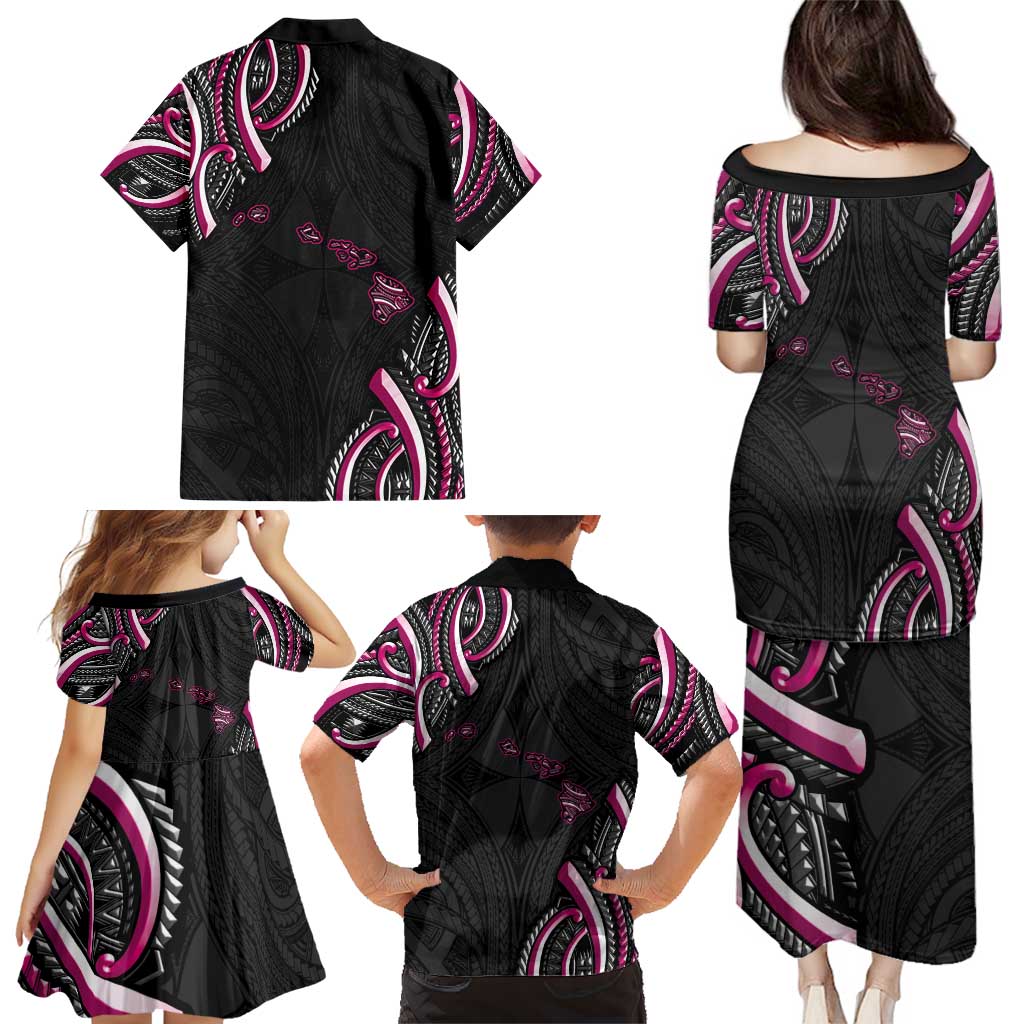 Traditional Art Hawaiian Kakau Tattoos Family Matching Puletasi and Hawaiian Shirt Pink Color - Polynesian Pride