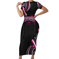 Traditional Art Hawaiian Kakau Tattoos Family Matching Short Sleeve Bodycon Dress and Hawaiian Shirt Pink Color LT03 Mom's Dress Pink - Polynesian Pride