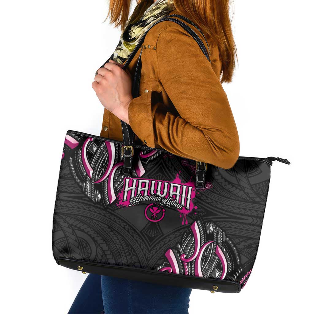 Traditional Art Hawaiian Kakau Tattoos Leather Tote Bag Pink Color - Polynesian Pride