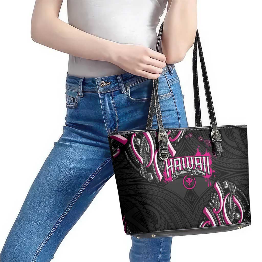 Traditional Art Hawaiian Kakau Tattoos Leather Tote Bag Pink Color - Polynesian Pride