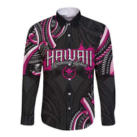 Traditional Art Hawaiian Kakau Tattoos Long Sleeve Button Shirt Pink Color - Polynesian Pride