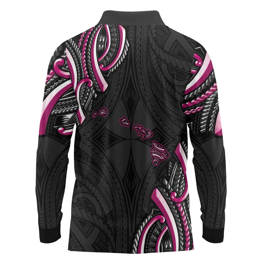 Traditional Art Hawaiian Kakau Tattoos Long Sleeve Polo Shirt Pink Color - Polynesian Pride
