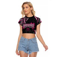 Traditional Art Hawaiian Kakau Tattoos Raglan Cropped T Shirt Pink Color - Polynesian Pride