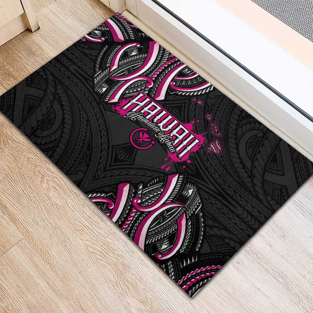 Traditional Art Hawaiian Kakau Tattoos Rubber Doormat Pink Color - Polynesian Pride