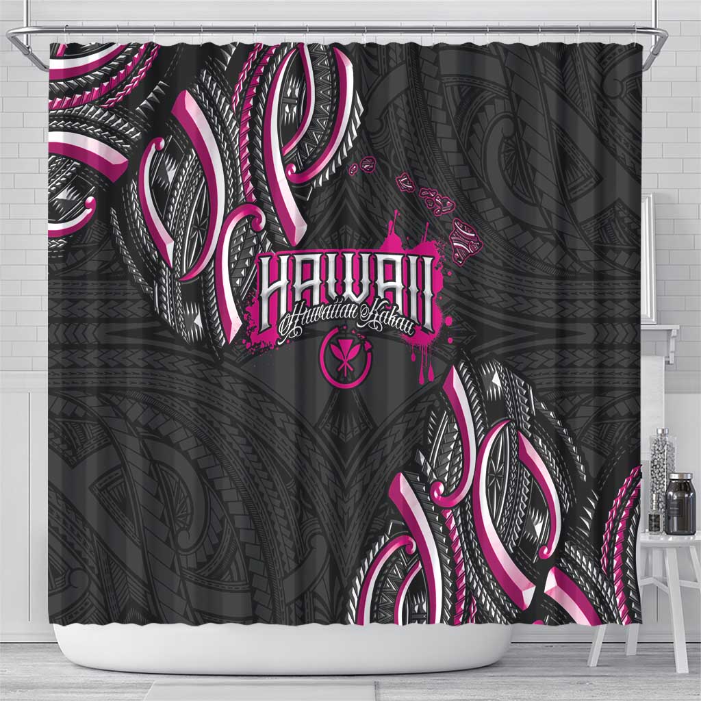 Traditional Art Hawaiian Kakau Tattoos Shower Curtain Pink Color - Polynesian Pride
