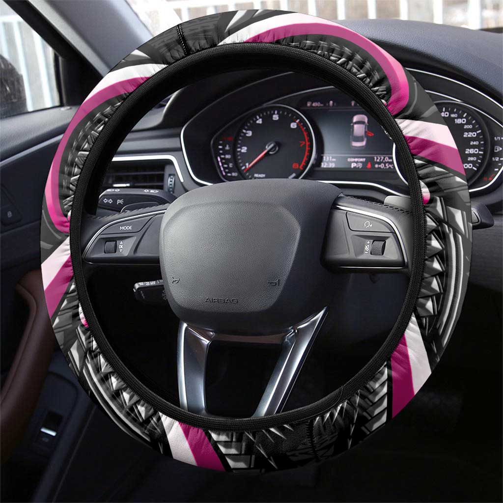 Traditional Art Hawaiian Kakau Tattoos Steering Wheel Cover Pink Color - Polynesian Pride