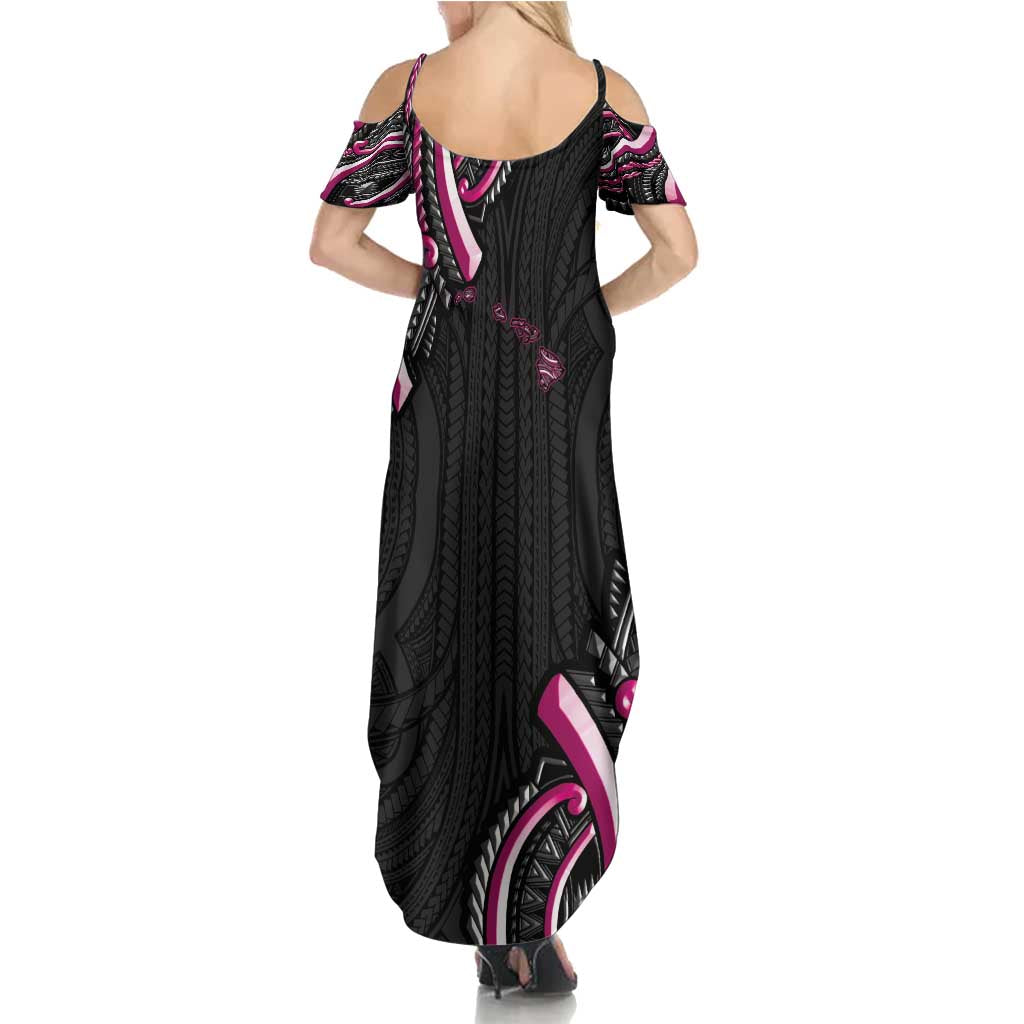 Traditional Art Hawaiian Kakau Tattoos Summer Maxi Dress Pink Color - Polynesian Pride