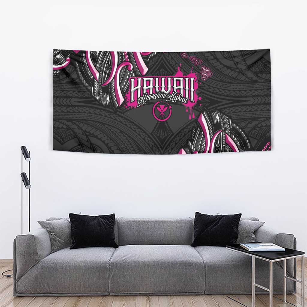 Traditional Art Hawaiian Kakau Tattoos Tapestry Pink Color - Polynesian Pride
