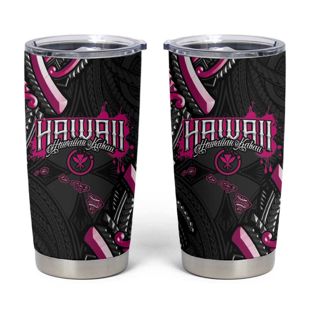 Traditional Art Hawaiian Kakau Tattoos Tumbler Cup Pink Color - Polynesian Pride